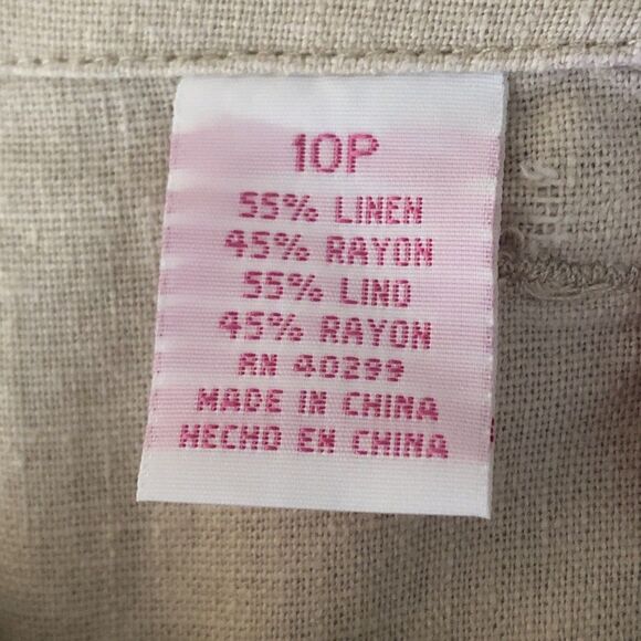 Papagallo Linen Blend Wide Leg Capri Womens Sz 10P Y2k Tan Scandi Girl Lagenlook - Picture 13 of 14